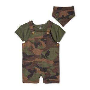 Baby Boy Camo Outfit Set Romper Bodysuit with Matching Bandana Bib New 3 pieces